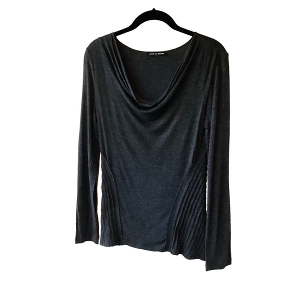 Cable & Gauge Charcoal Gray Long Sleeve Top Draped Neckline Side Pleats Size S - Picture 1 of 7